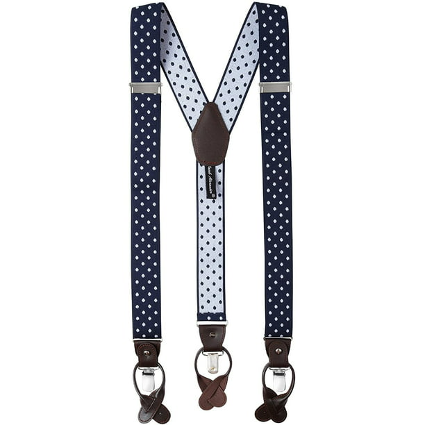 Jacob Alexander Mens Polka Dot Y-Back Suspenders Braces Convertible Leather Ends and Clips Red